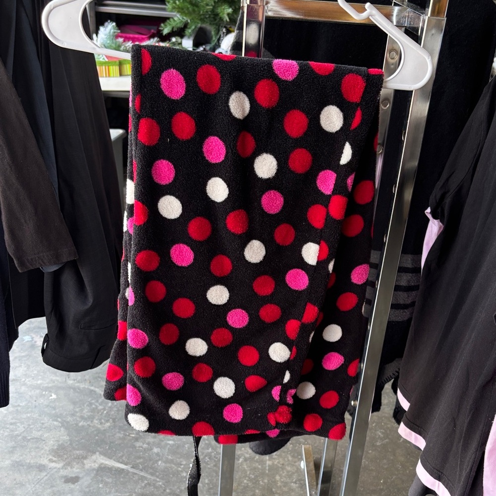 Black Polka Dot Fleece pants - Red, Pink & White Dots